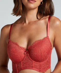 Arabella padded longline underwired bra - Red