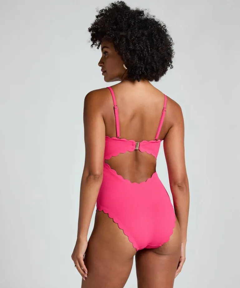 Bandeau Scallop Swimsuit - Pink