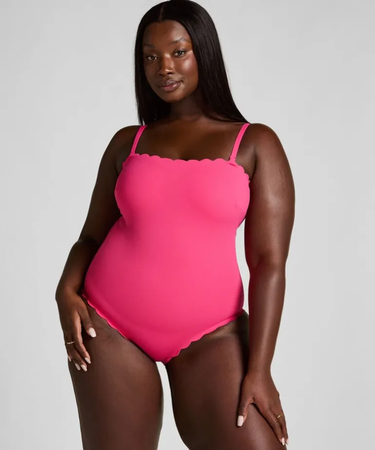 Bandeau Scallop Swimsuit - Pink