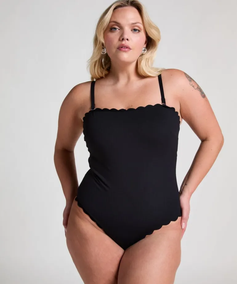 Bandeau Scallop Swimsuit - Black