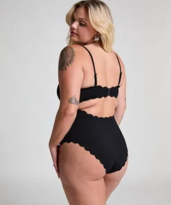 Bandeau Scallop Swimsuit - Black