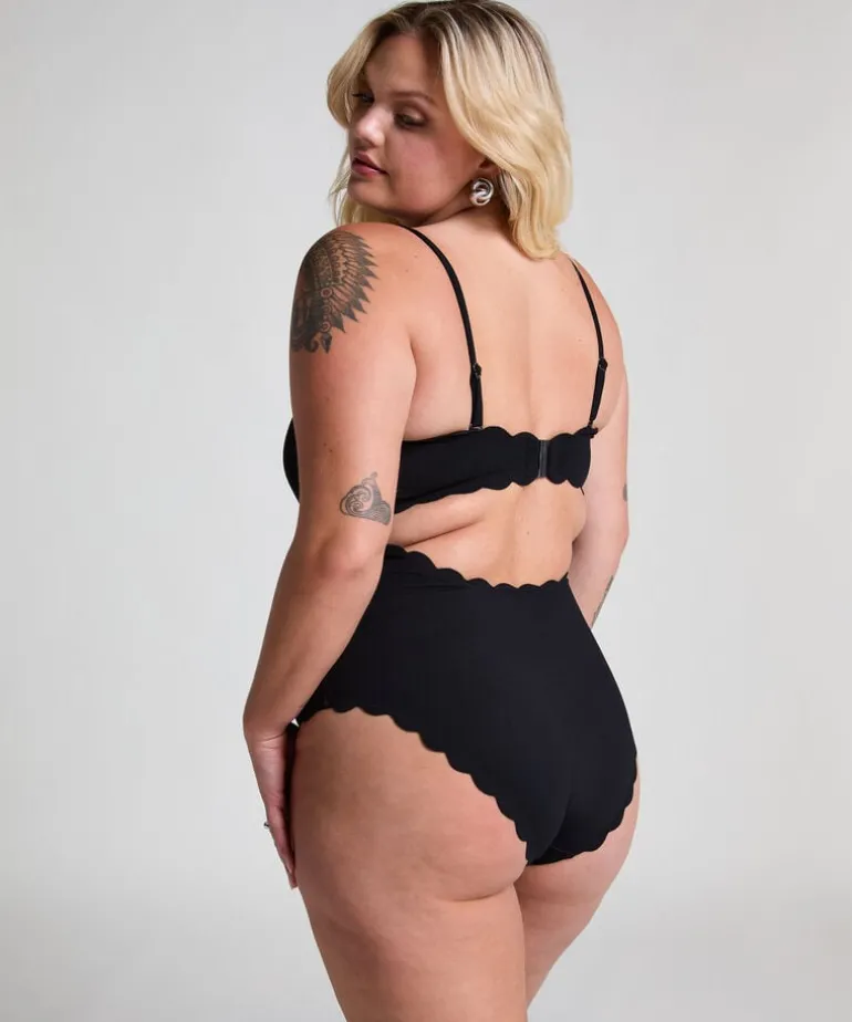 Bandeau Scallop Swimsuit - Black