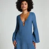 Beach Long-Sleeved Ring Dress - Blue