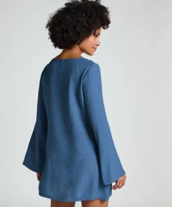 Beach Long-Sleeved Ring Dress - Blue