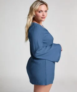 Beach Long-Sleeved Ring Dress - Blue