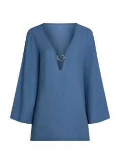Beach Long-Sleeved Ring Dress - Blue