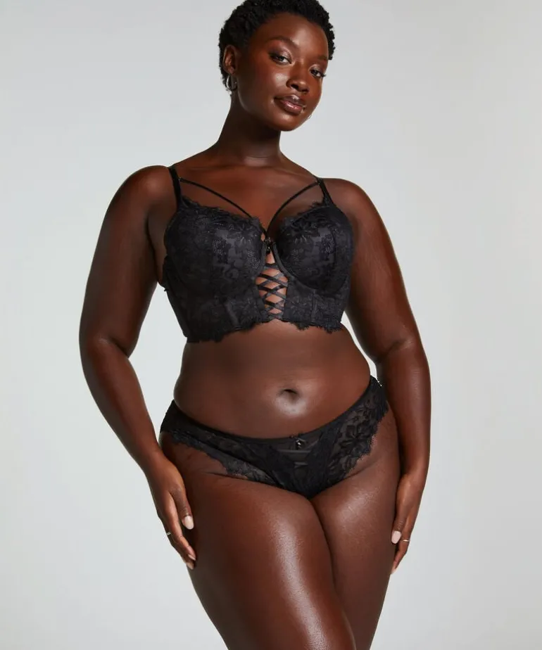 Char Padded Underwired Longline Push-Up Bra - Black