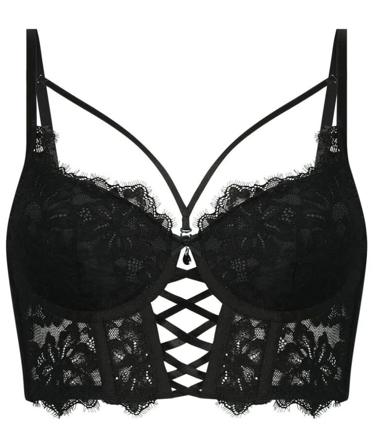 Char Padded Underwired Longline Push-Up Bra - Black
