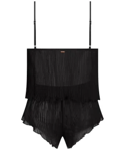 Chiffon Plisse Cami Set - Black