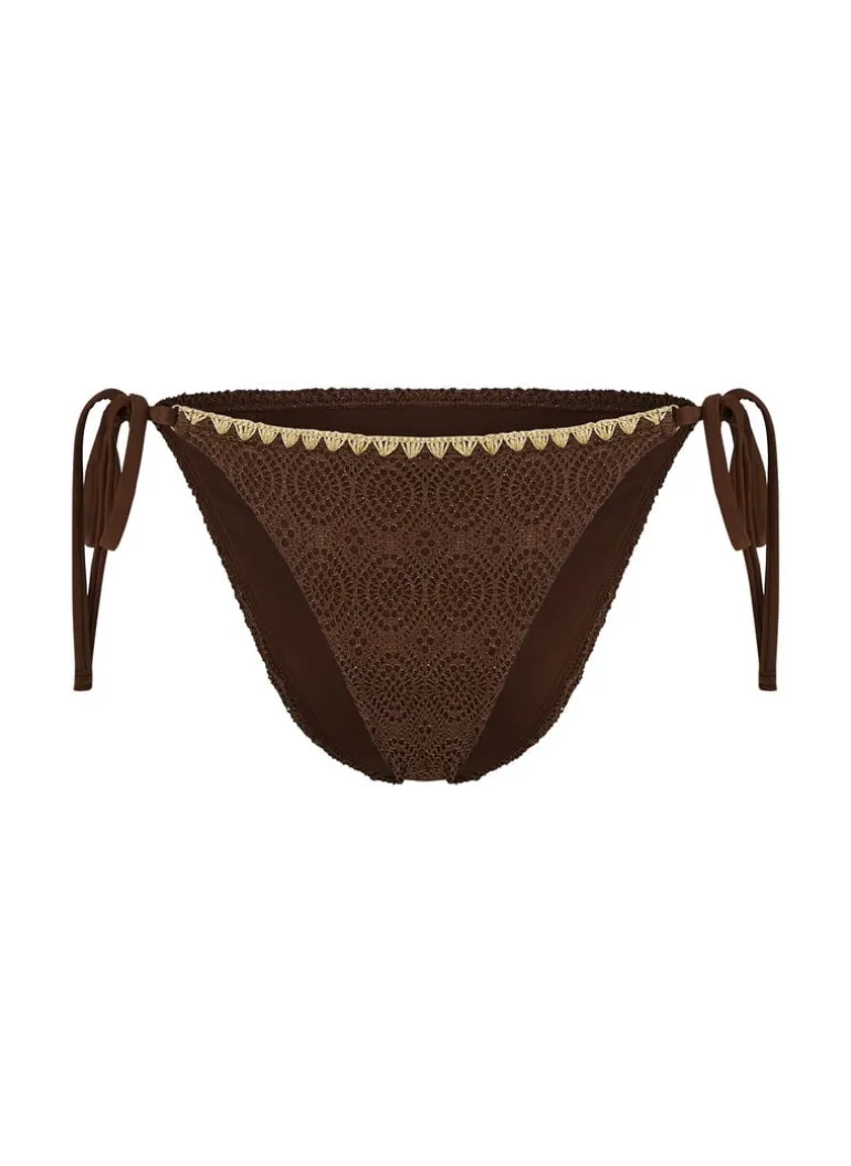 Crochet Cheeky Tanga Bikini Bottoms - Brown