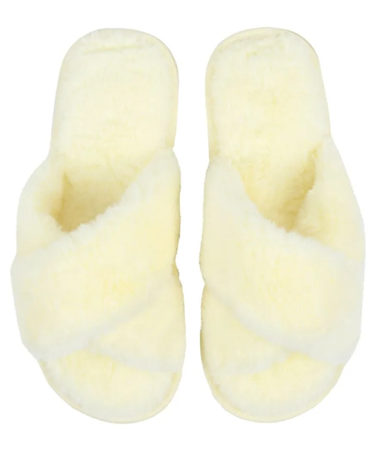 Crossed Fake Fur Slippers - Yellow