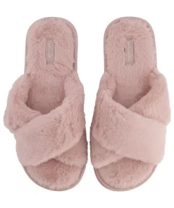 Crossed Fake Fur Slippers - Pink
