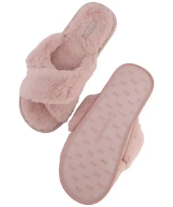 Crossed Fake Fur Slippers - Pink