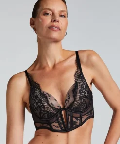 Daphne Padded Underwired Longline Push-Up Bra - Black