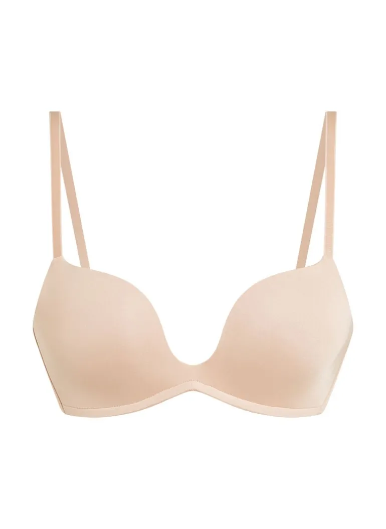 Deep-V Padded Underwired Push-Up Bra - Beige