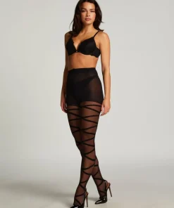 20 Denier Open Gladiator Tights - Black