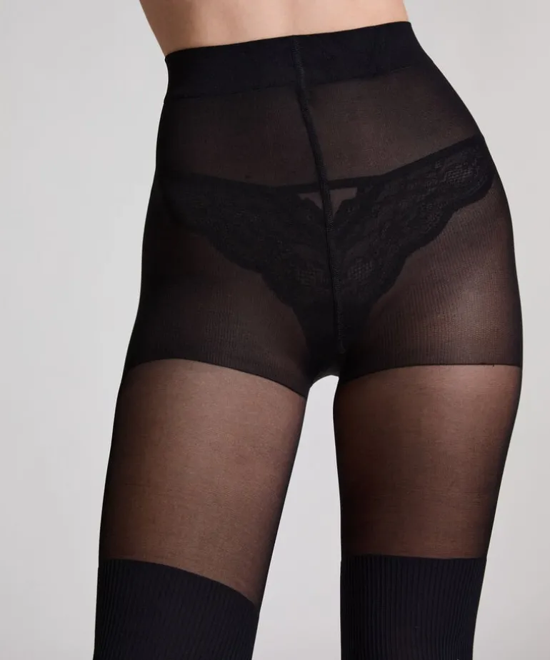 50 Denier Overknee Sock Tights - Black