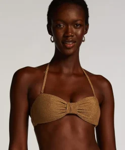 Goldie Shimmer Bandeau Bikini Top - Yellow
