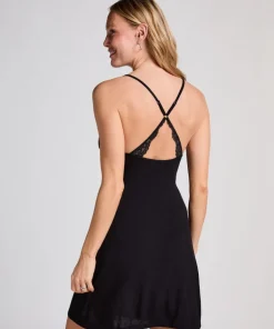 Jersey Lace Back Slipdress - Black