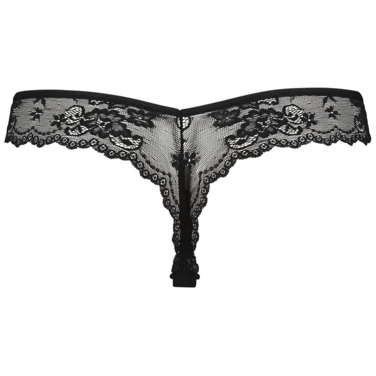 Lace Back Invisible Thong - Black