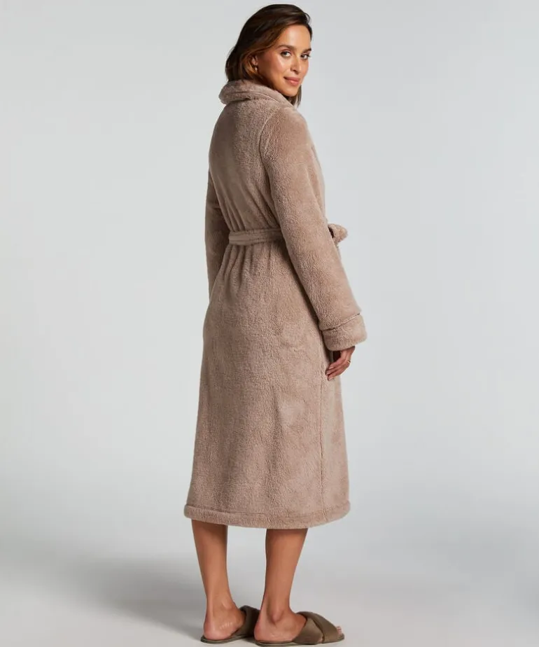 Long Fleece Bathrobe - Beige