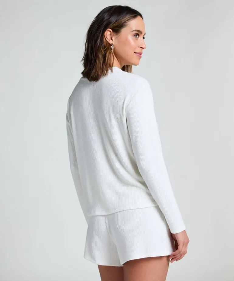 Long-sleeved Knitted Ribbed Pyjama Top - White
