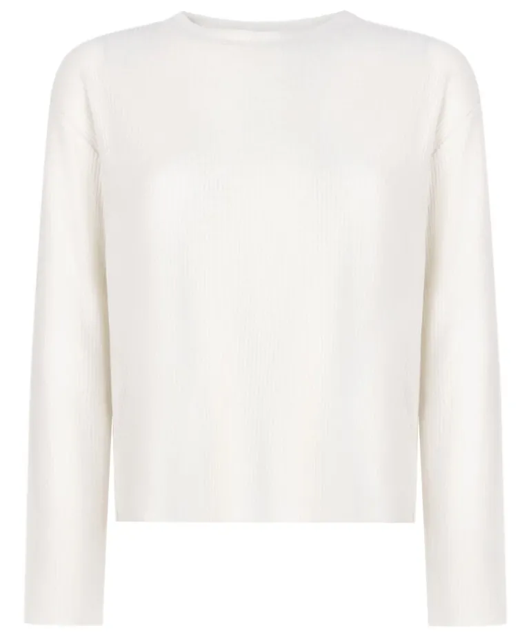 Long-sleeved Knitted Ribbed Pyjama Top - White