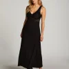 Nora Lace Long Slip Dress - Black