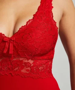 Nora Lace Long Slip Dress - Red