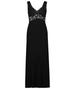 Nora Lace Long Slip Dress - Black