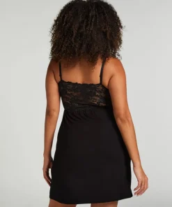 Nora Lace Slip Dress - Black