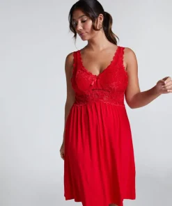 Nora Lace Slip Dress - Red