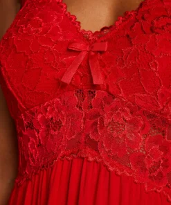 Nora Lace Slip Dress - Red