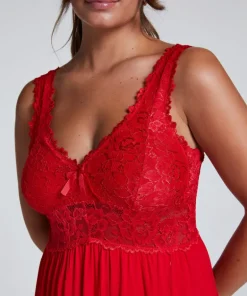 Nora Lace Slip Dress - Red