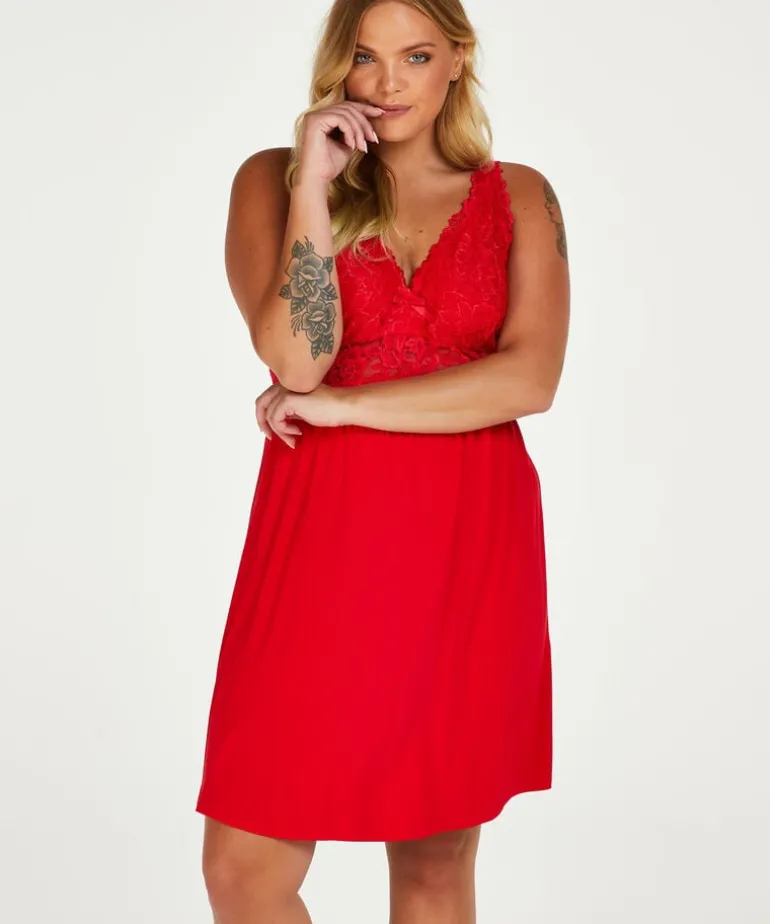 Nora Lace Slip Dress - Red