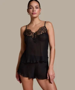 Plisse Lace Cami - Black