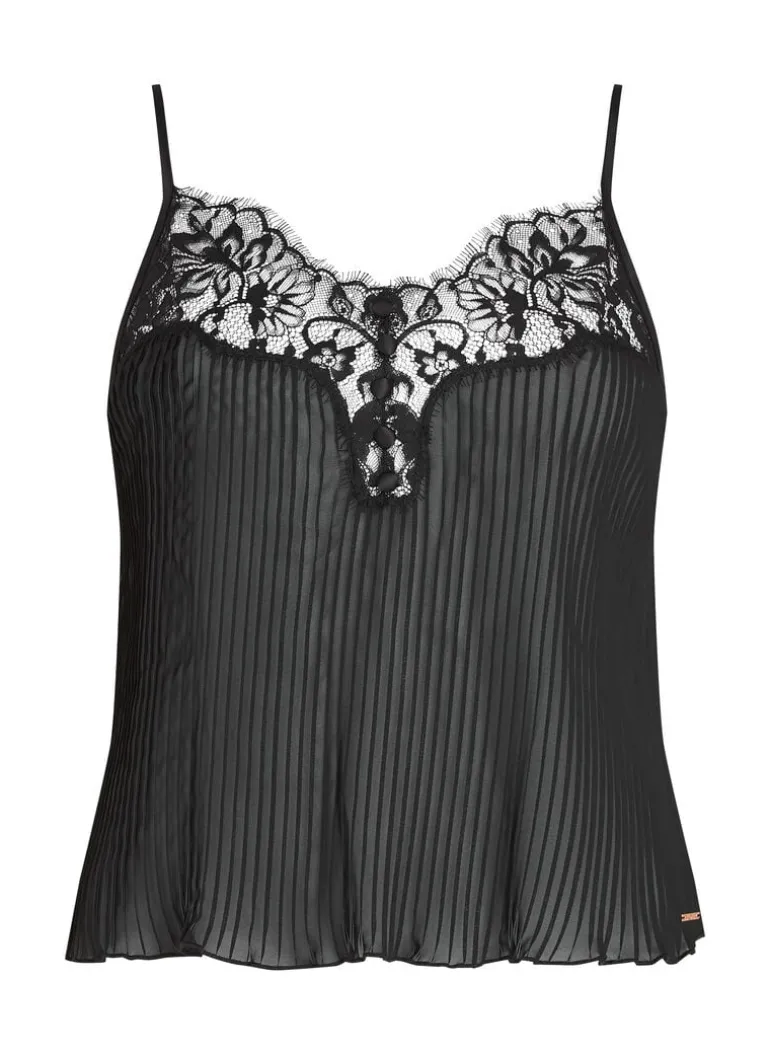 Plisse Lace Cami - Black