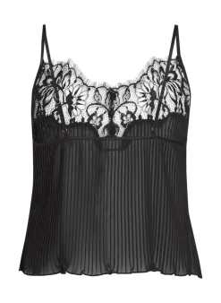 Plisse Lace Cami - Black