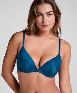 Plunge Padded Underwired Bra - Blue