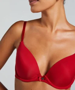Plunge Padded Underwired Bra - Red