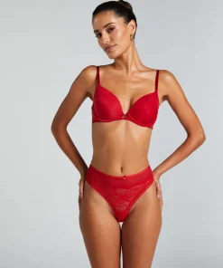Plunge Padded Underwired Bra - Red