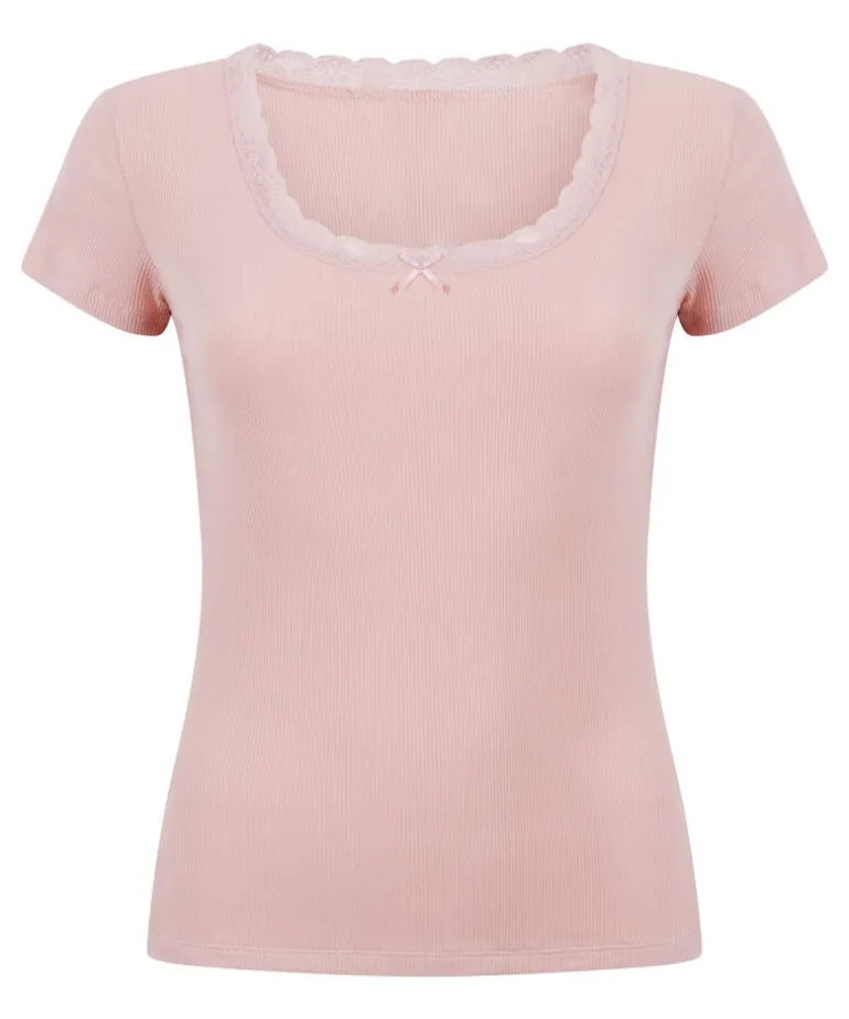 Pyjama Set Rib Lace - Pink