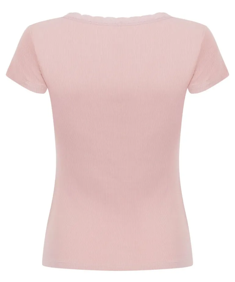 Pyjama Set Rib Lace - Pink