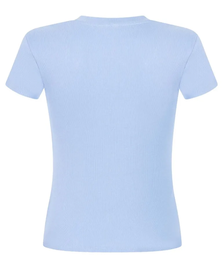 Ribbed Crew Neck Short-Sleeved Pyjama Top - Blue