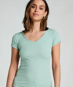 Ribbed Jersey Short-Sleeved Pyjama Top - Green