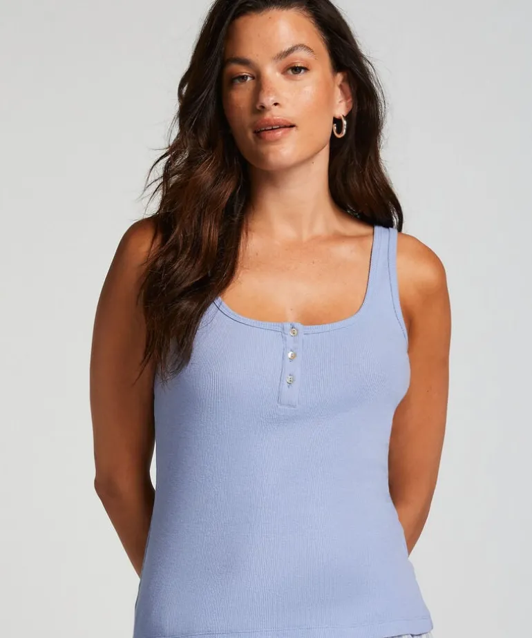 Ribbed Lace Singlet - Blue