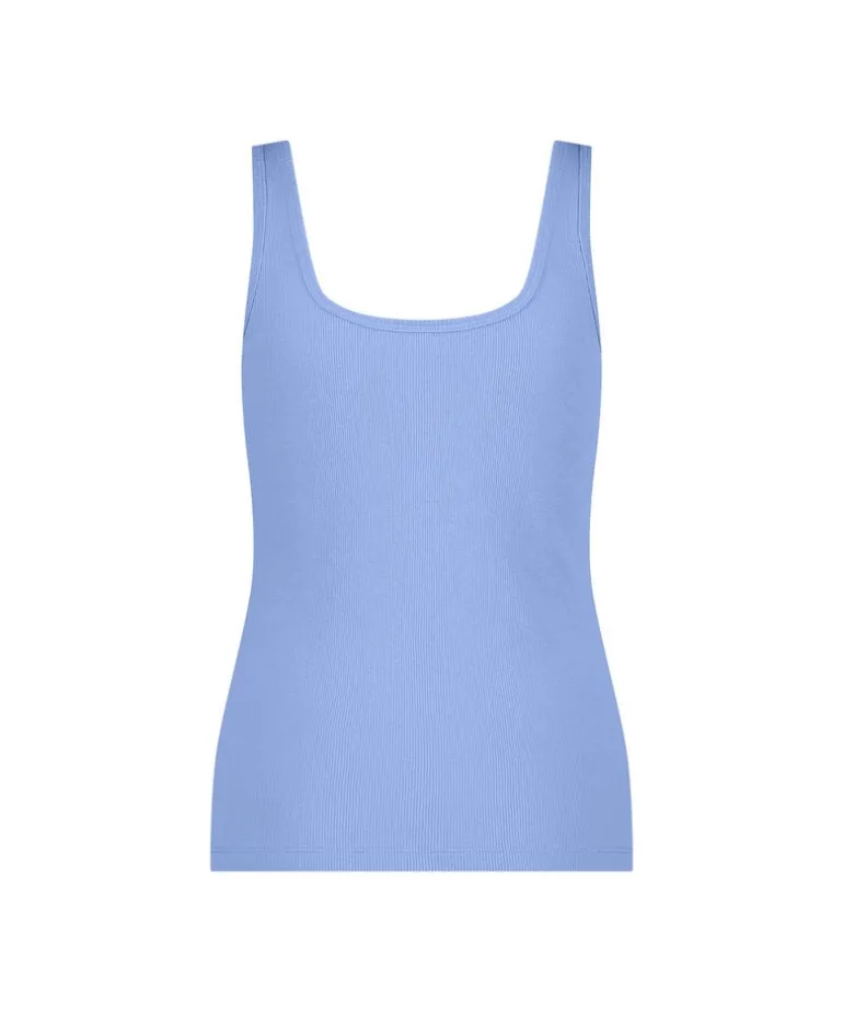 Ribbed Lace Singlet - Blue