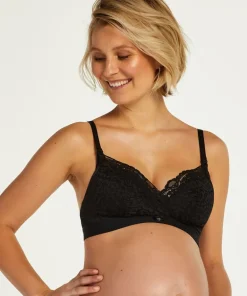 Rose Padded Maternity Nursing Bra - Black