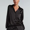 Satin Long-Sleeved Jacket - Black