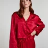 Satin Long-Sleeved Jacket - Red